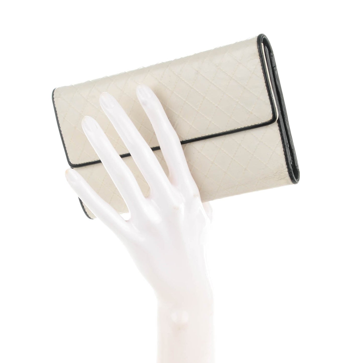 Calfskin Diamond Stitched Long Flap Wallet White