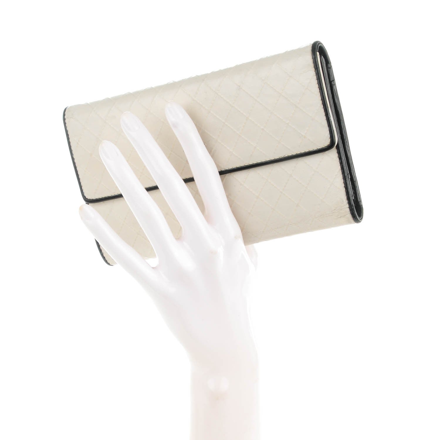 Chanel Calfskin Diamond Stitched Long Flap Wallet White 2 of 9