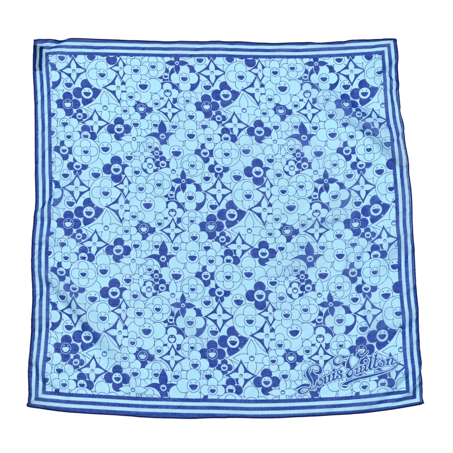 Cotton Takashi Murakami Cosmic Blossom Square Scarf Blue