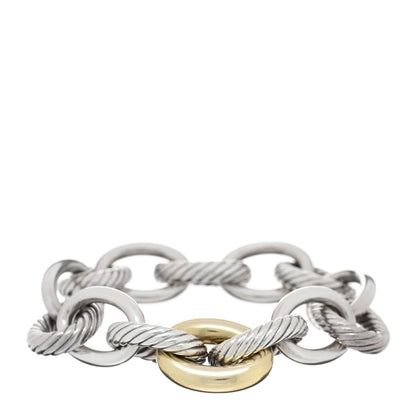 David Yurman Sterling Silver 18K Yellow Gold 19mm Extra Large Oval Link Bracelet 1 of 3