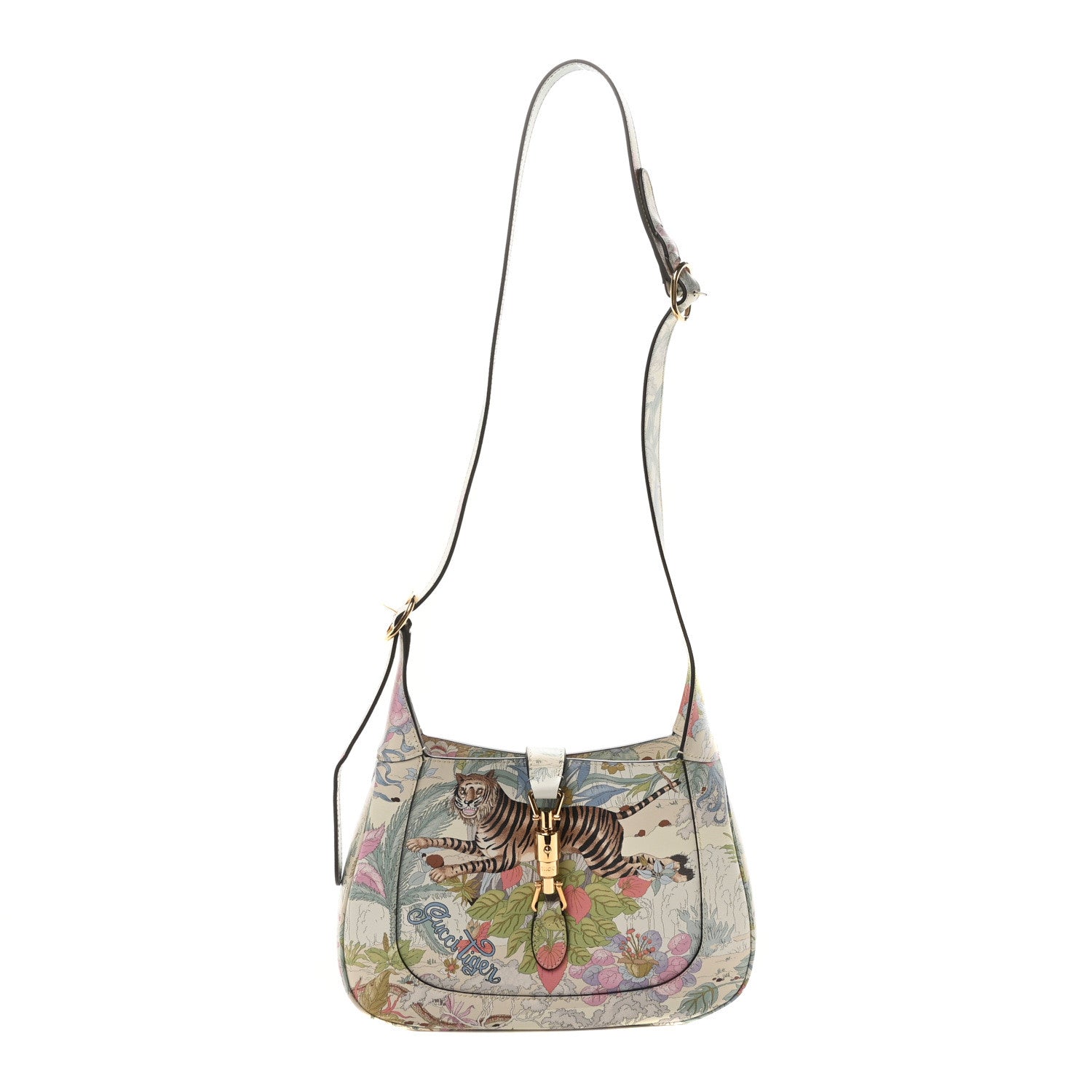 Gucci New Shangai Calfskin Tiger Savanah Small Jackie 1961 Hobo Chalky White Multicolor 1 of 9