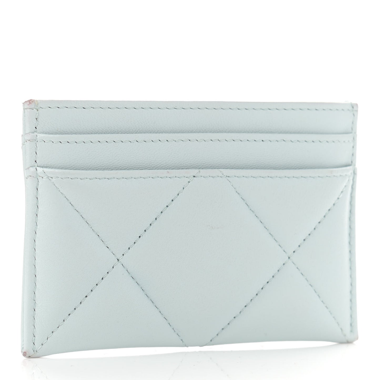 Lambskin Quilted Chanel 19 Card Holder Light Blue