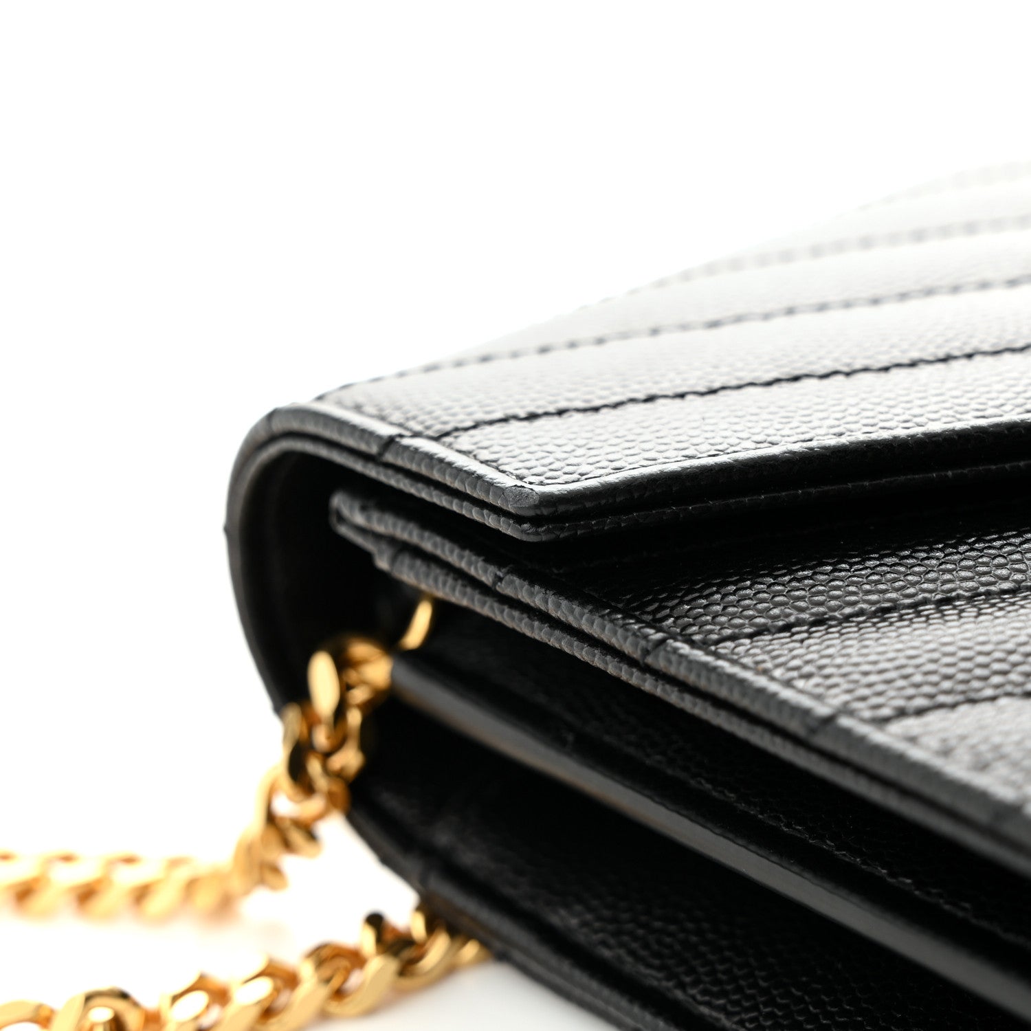Saint Laurent Grain De Poudre Matelasse Chevron Monogram Chain Wallet Black 10 of 13