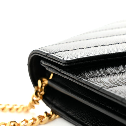 Saint Laurent Grain De Poudre Matelasse Chevron Monogram Chain Wallet Black 10 of 13