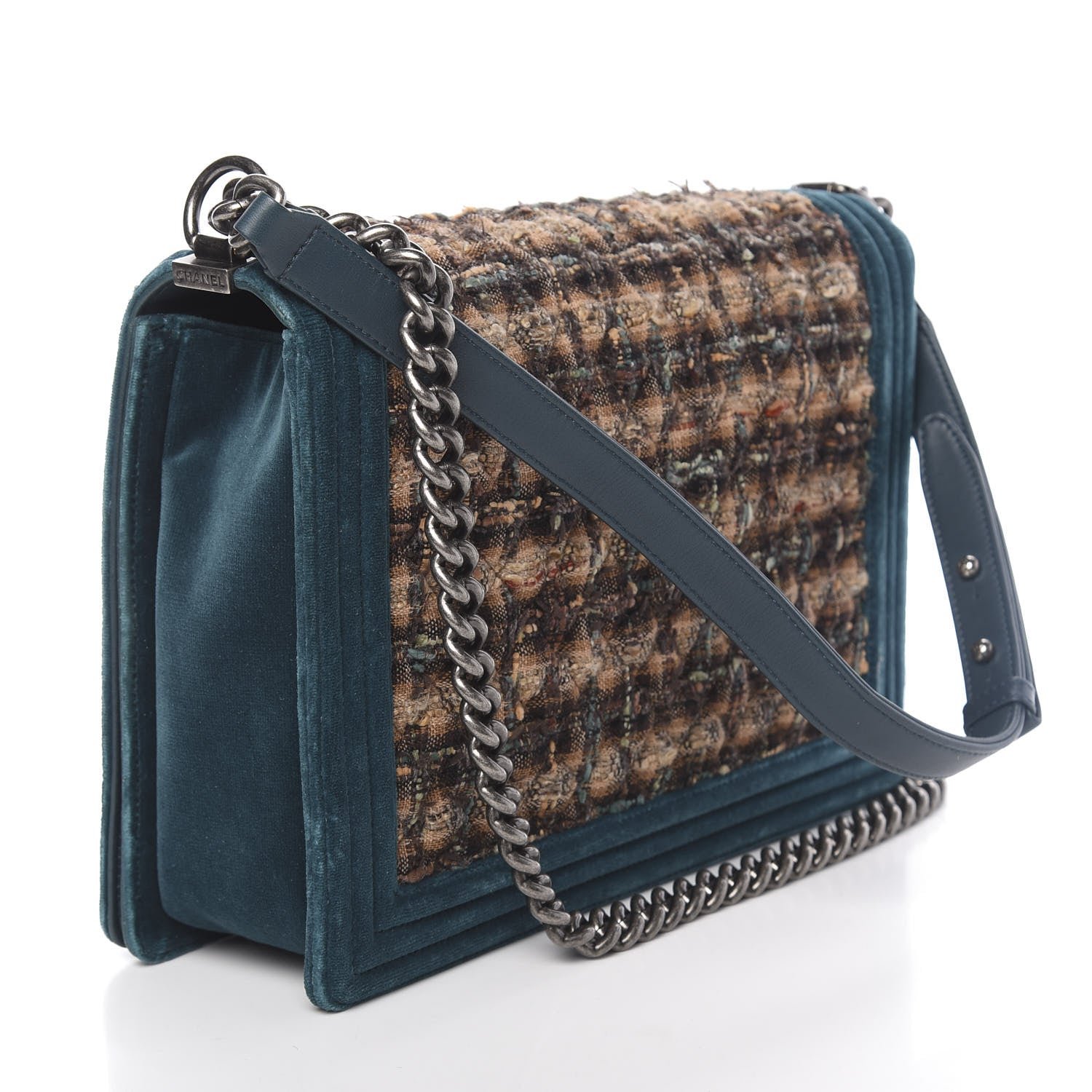 Chanel Velvet Tweed Large Boy Flap Green 3 of 12