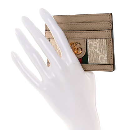 Gucci GG Supreme Monogram Textured Dollar Calfskin Web Ophidia Card Holder Beige Mystic White Oatmeal 2 of 9