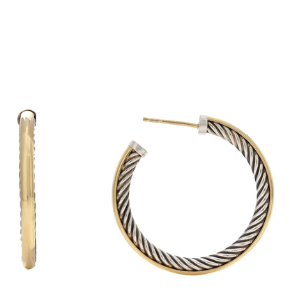David Yurman Sterling Silver 18K Yellow Gold 32mm Cable Hoop Earrings 1 of 4