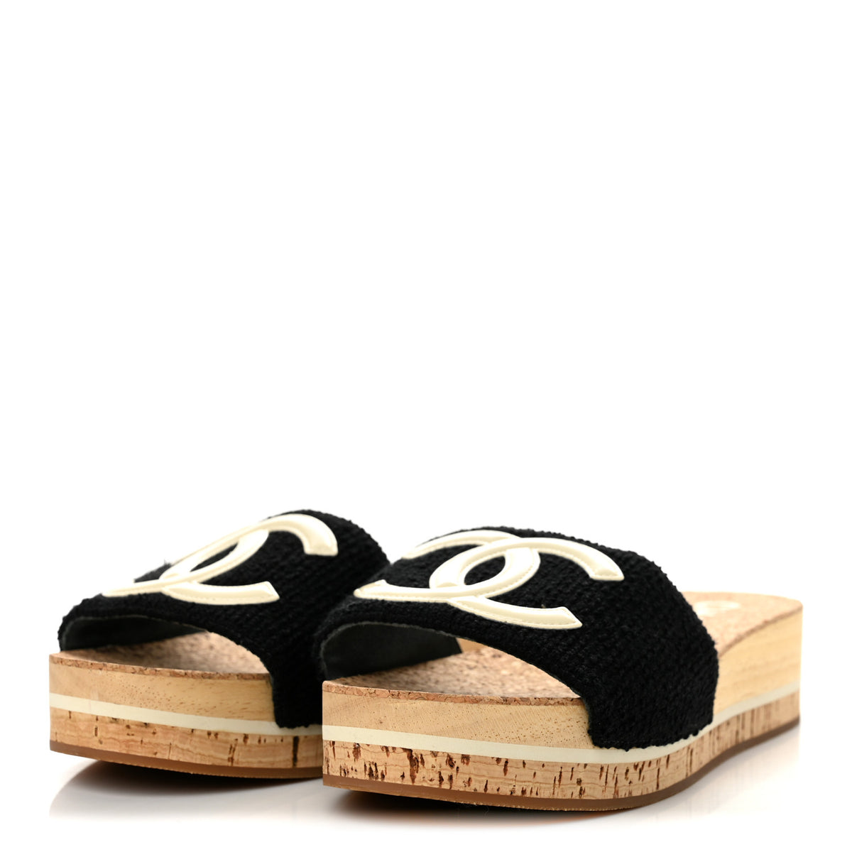 Chanel Tweed Cork CC Mule Sandal 38 Black 4 of 10
