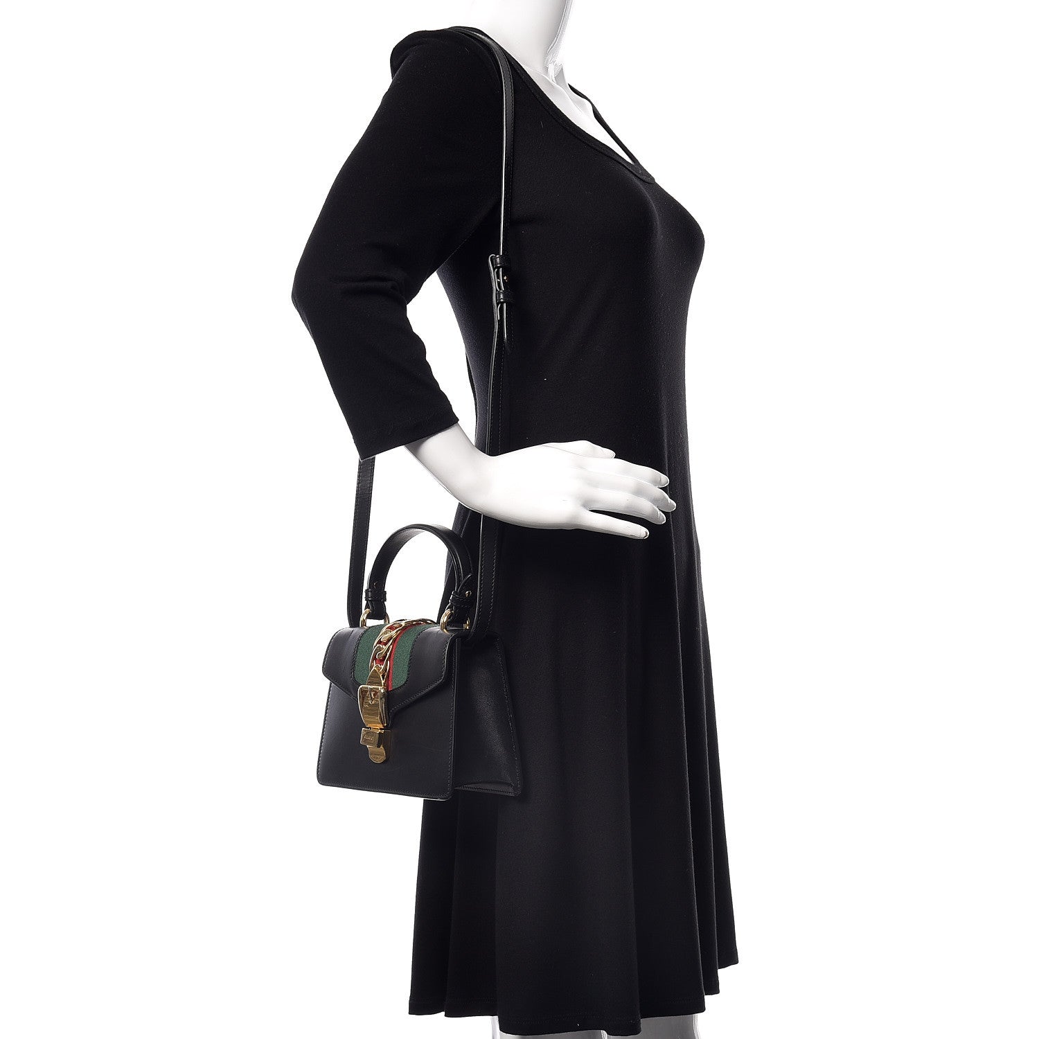 Gucci Calfskin Mini Sylvie Top Handle Bag Black 3 of 16