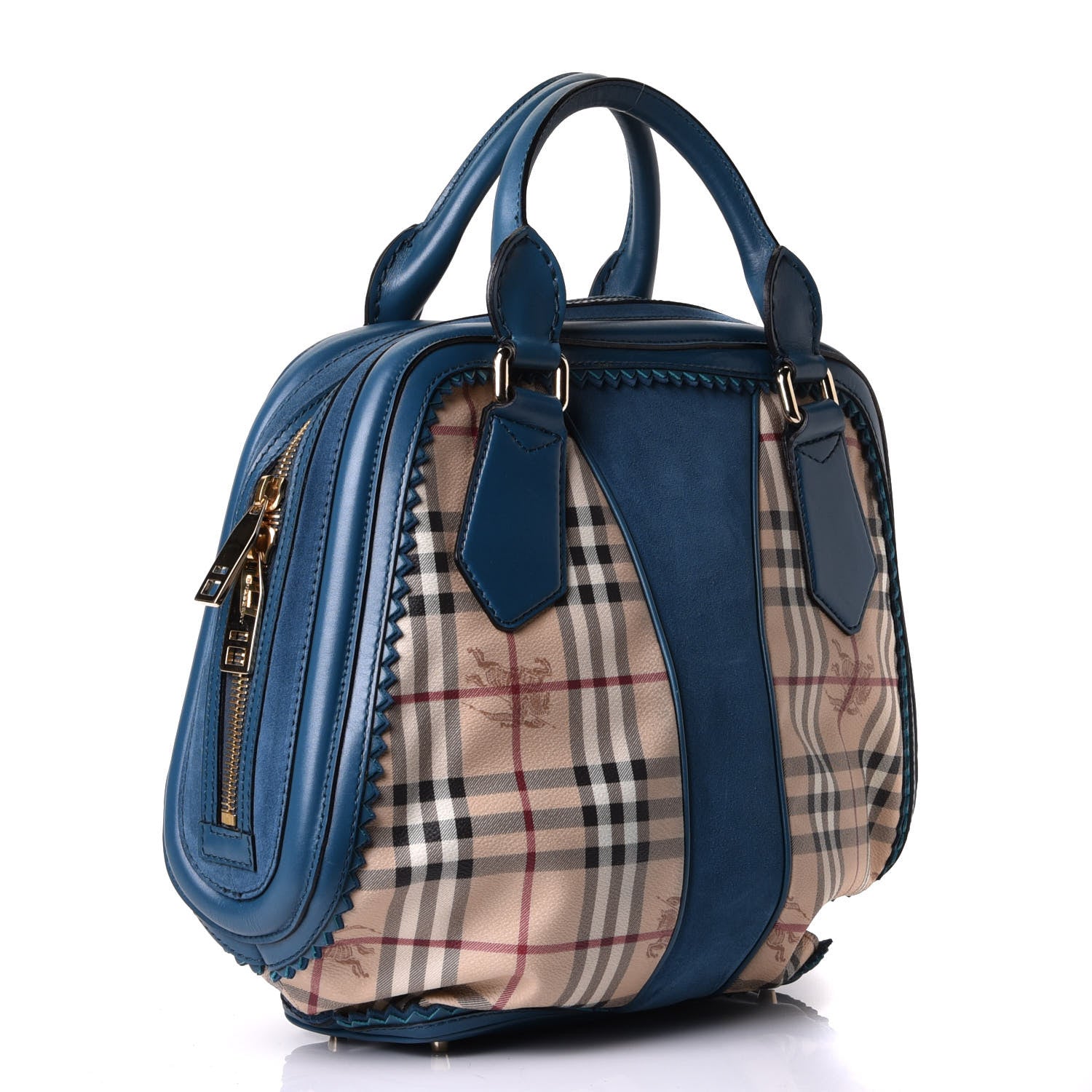 Burberry Haymarket Check Suede Prorsum Tassel Bowling Bag Blue 2 of 6
