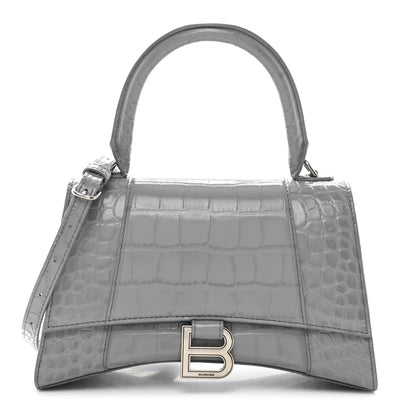 Balenciaga Shiny Calfskin Crocodile Embossed Small Hourglass Top Handle Bag Balenciaga Grey 1 of 10