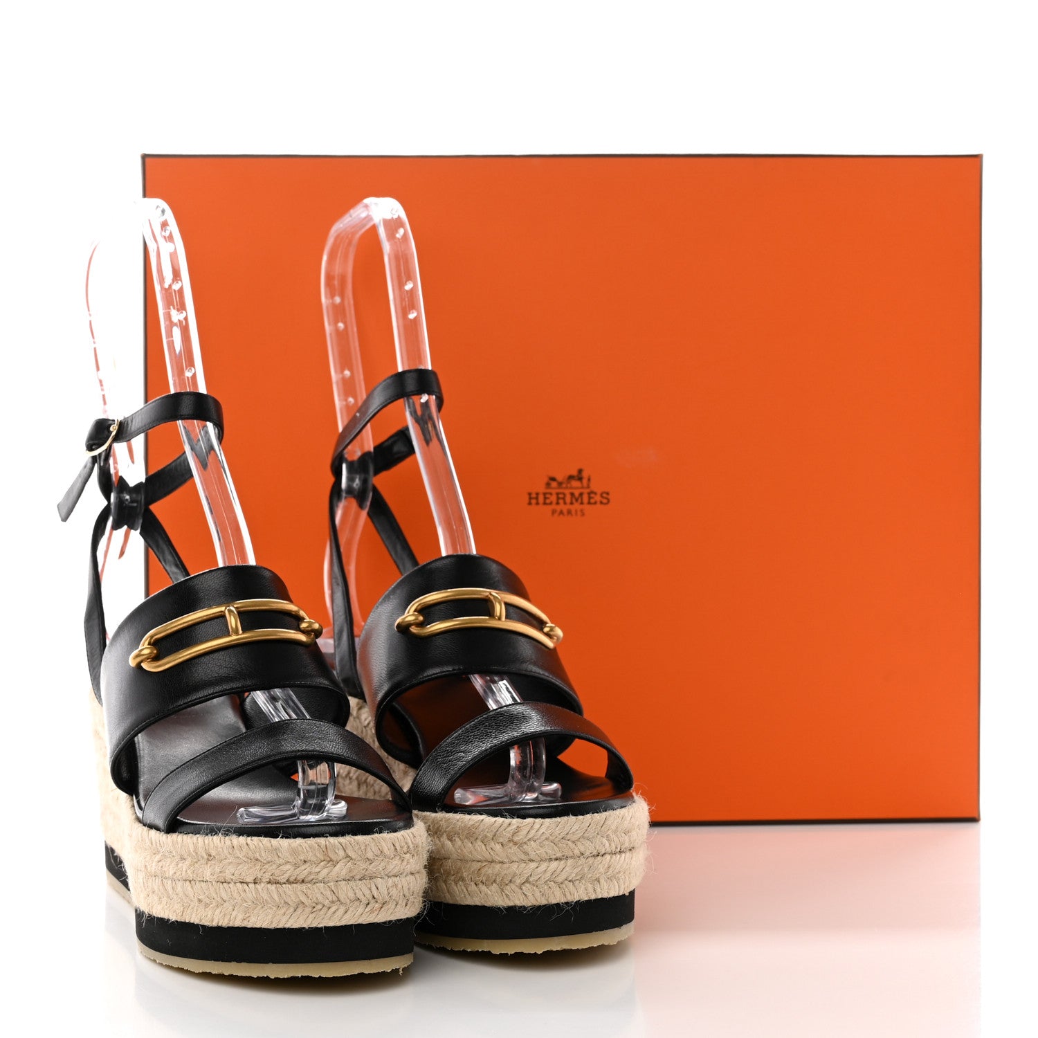 Hermes Goatskin Elise Espadrille Wedge Sandals 36 Black 13 of 13