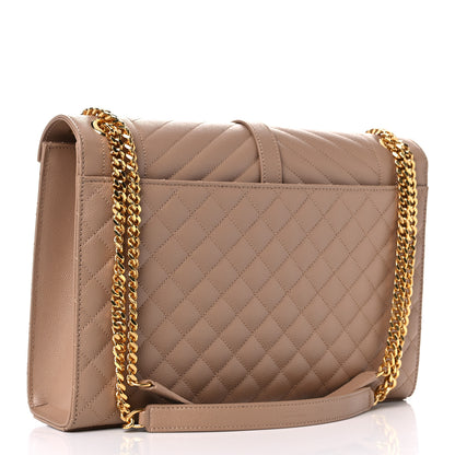 Saint Laurent Grain De Poudre Textured Mixed Matelasse Triquilt Large Monogram Satchel Natural Tan 3 of 9