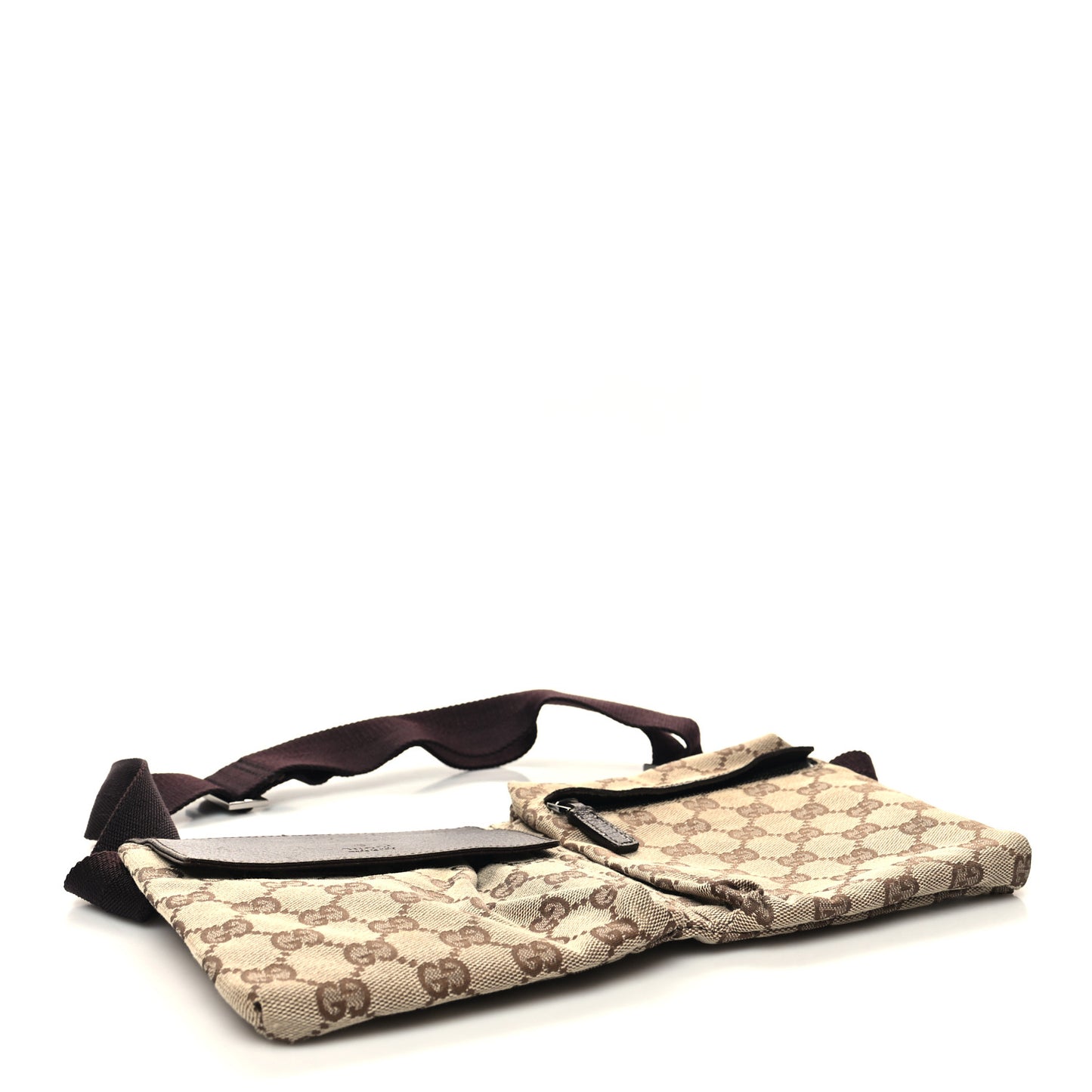 GG Monogram Double Pocket Belt Bag Dark Brown