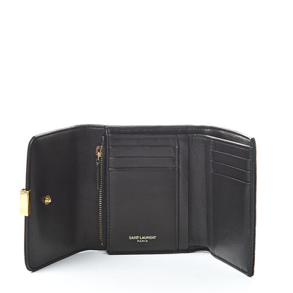 Saint Laurent Lambskin Matelasse Monogram Vicky Tri-Fold Wallet Black 5 of 10