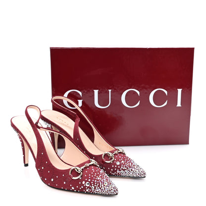 Gucci New Canvas Crystal GG Monogram Horsebit Slingback Pumps 38.5 Rossa Ancora 10 of 10