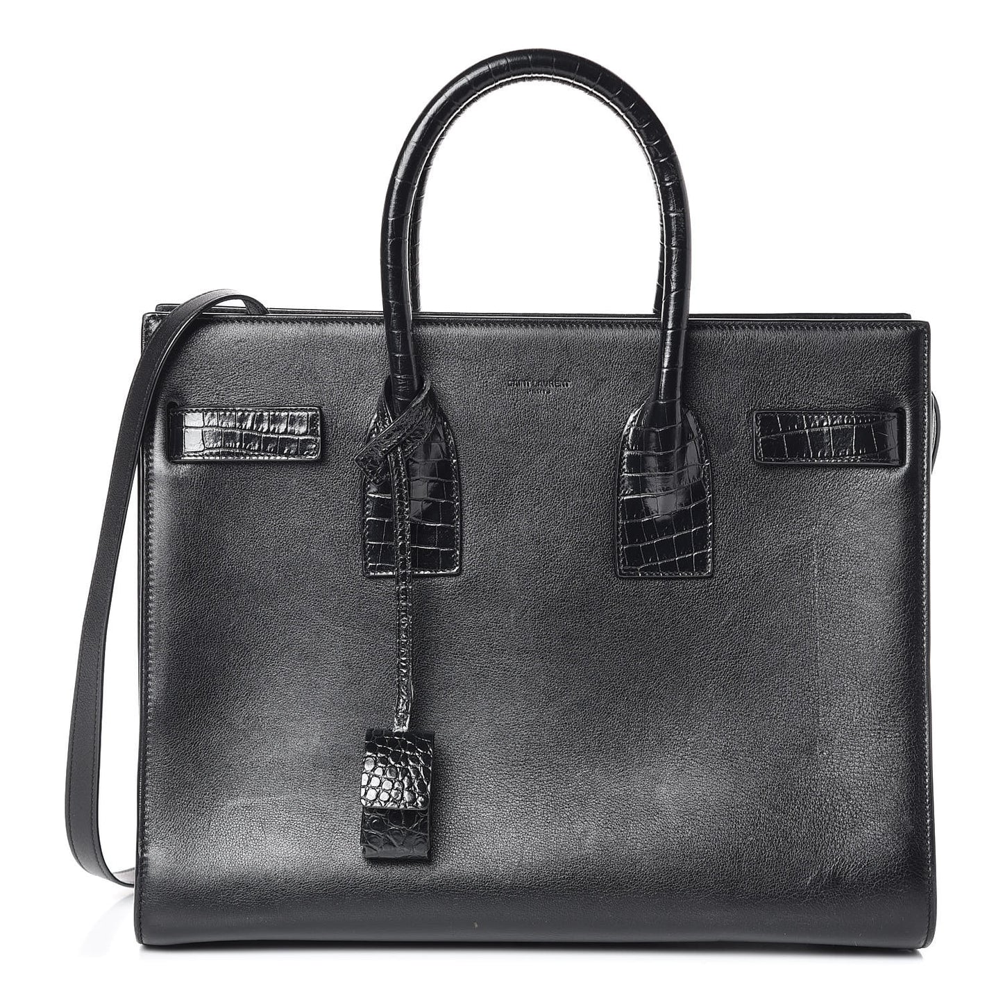 Calfskin Crocodile Embossed Small Sac de Jour Black