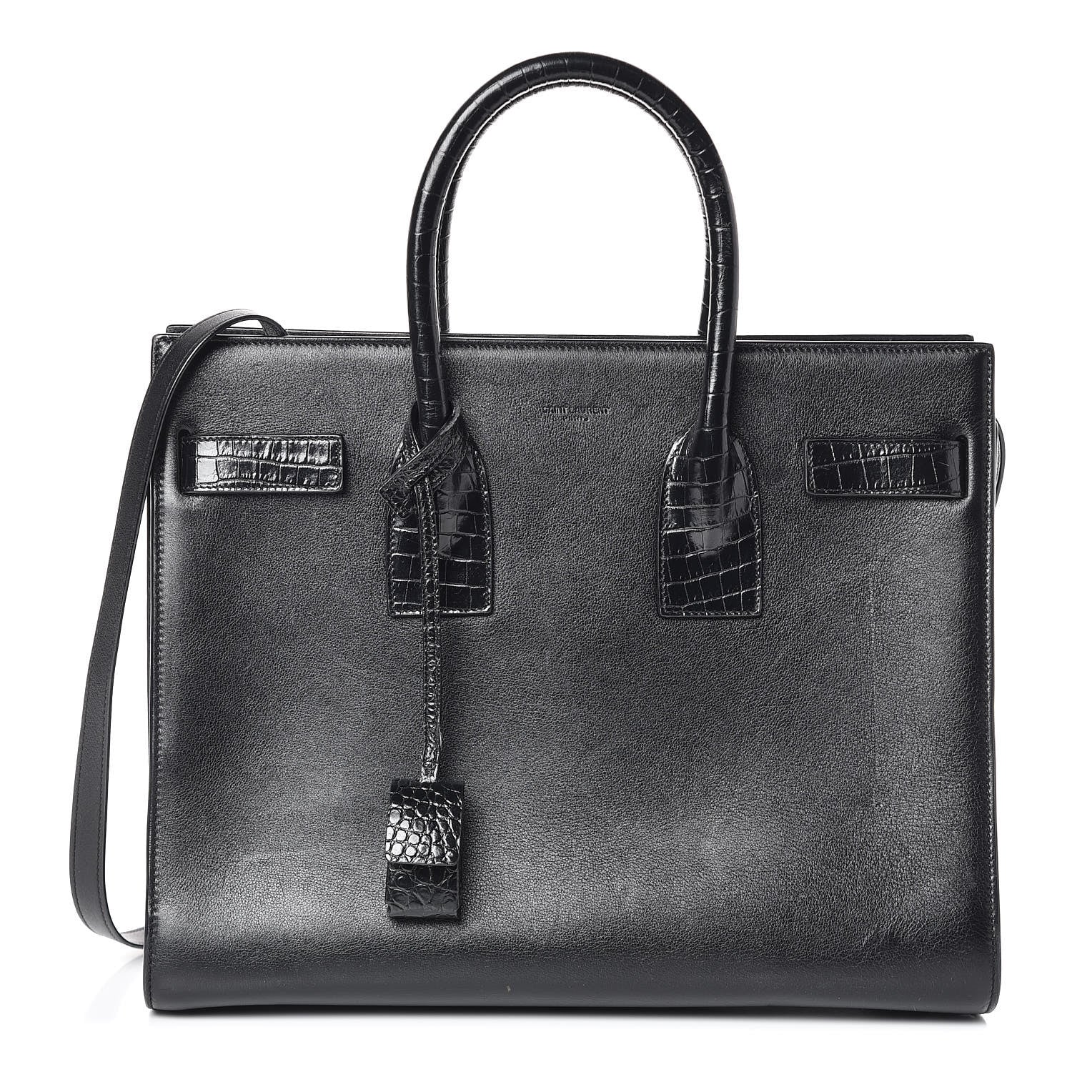Saint Laurent Calfskin Crocodile Embossed Small Sac de Jour Black 1 of 10