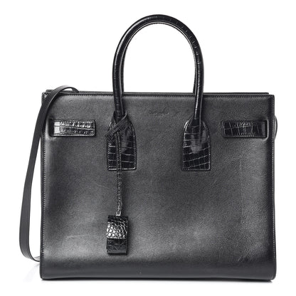 Saint Laurent Calfskin Crocodile Embossed Small Sac de Jour Black 1 of 10
