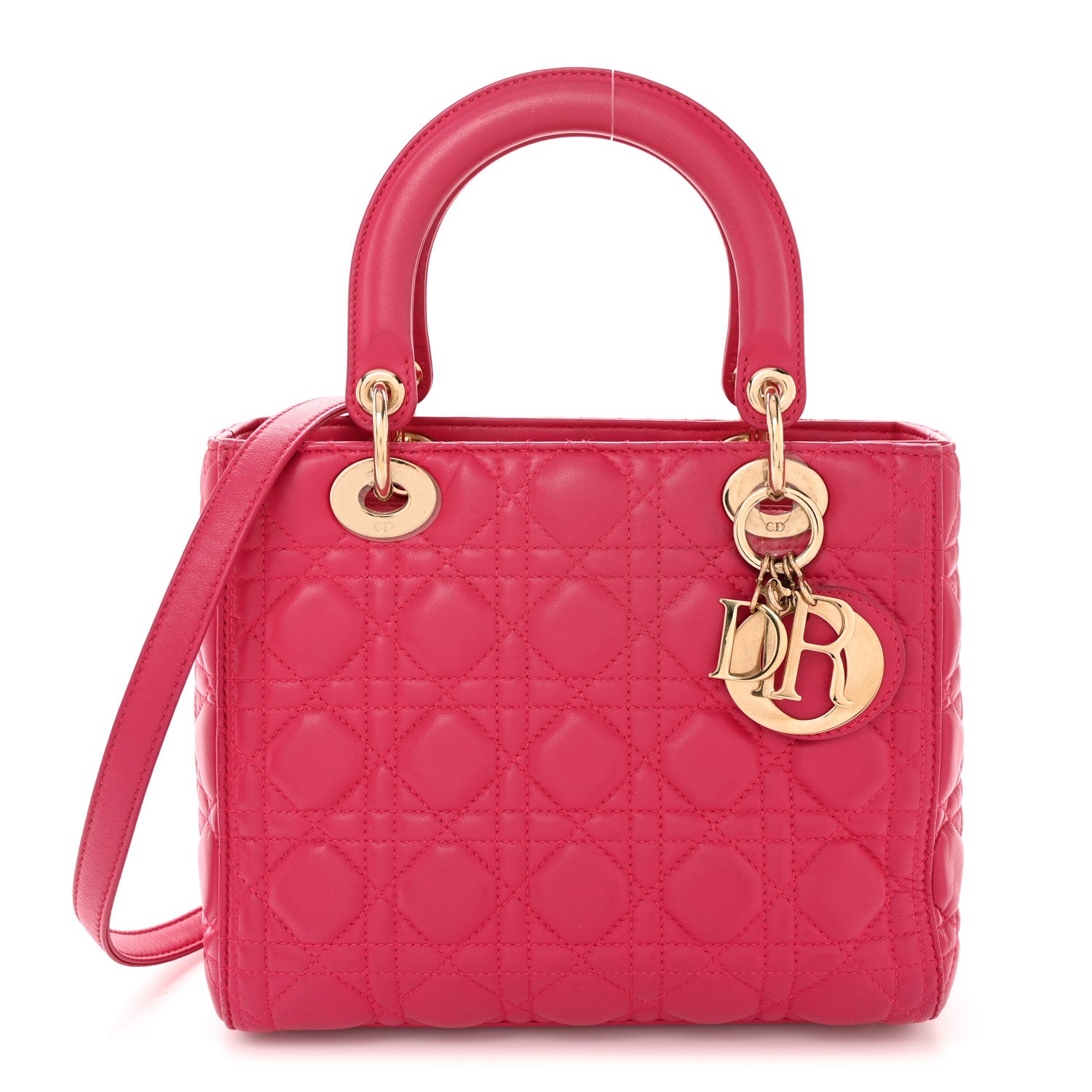 Christian Dior CHRISTIAN DIOR Lambskin Cannage Medium Lady Dior Fuchsia 1 of 12