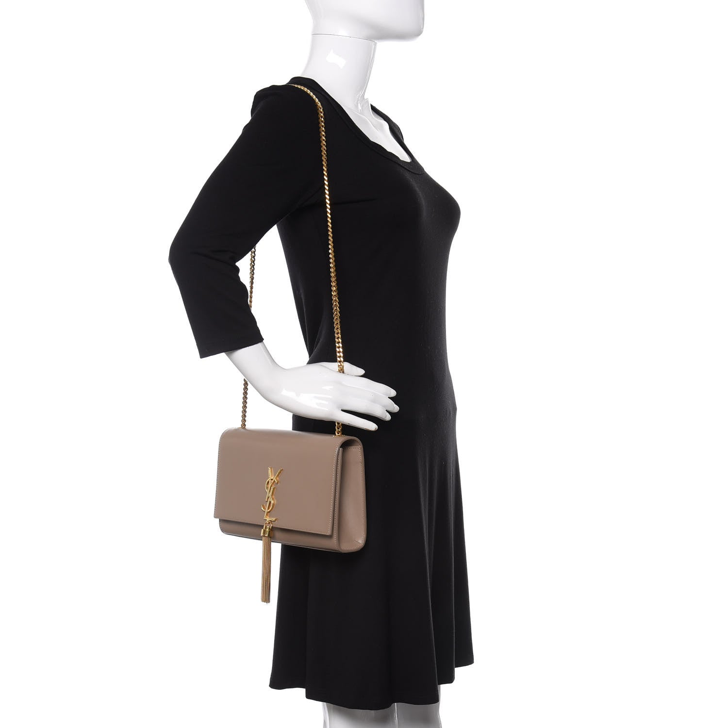 Saint Laurent Smooth Calfskin Medium Classic Monogram Kate Tassel Satchel Dark Beige 2 of 11