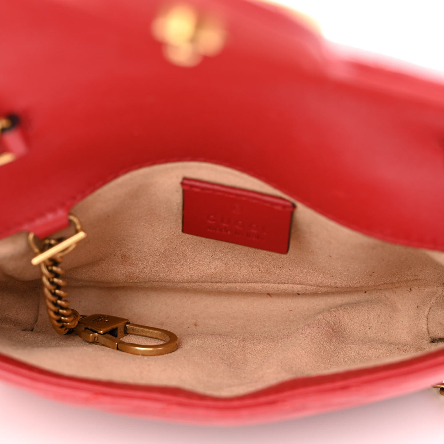 Calfskin Matelasse Super Mini GG Marmont Shoulder Bag Hibiscus Red