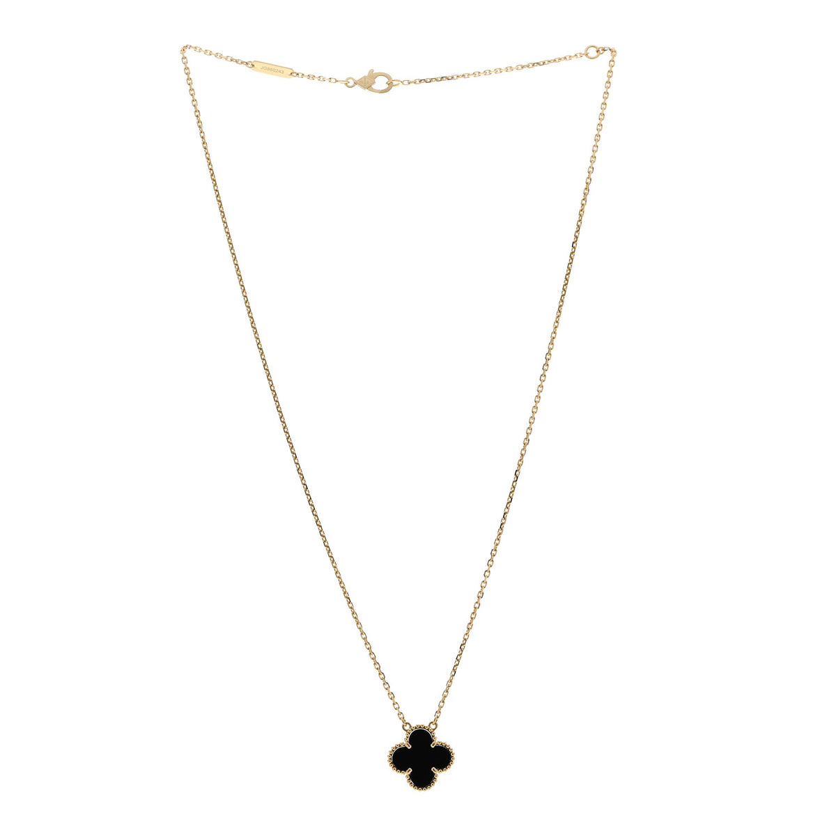 18K Yellow Gold Black Onyx Vintage Alhambra Pendant Necklace