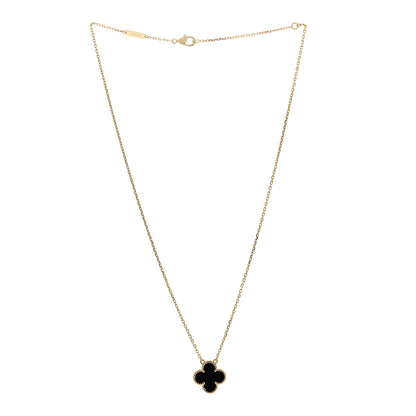 Van Cleef & Arpels 18K Yellow Gold Black Onyx Vintage Alhambra Pendant Necklace 3 of 6