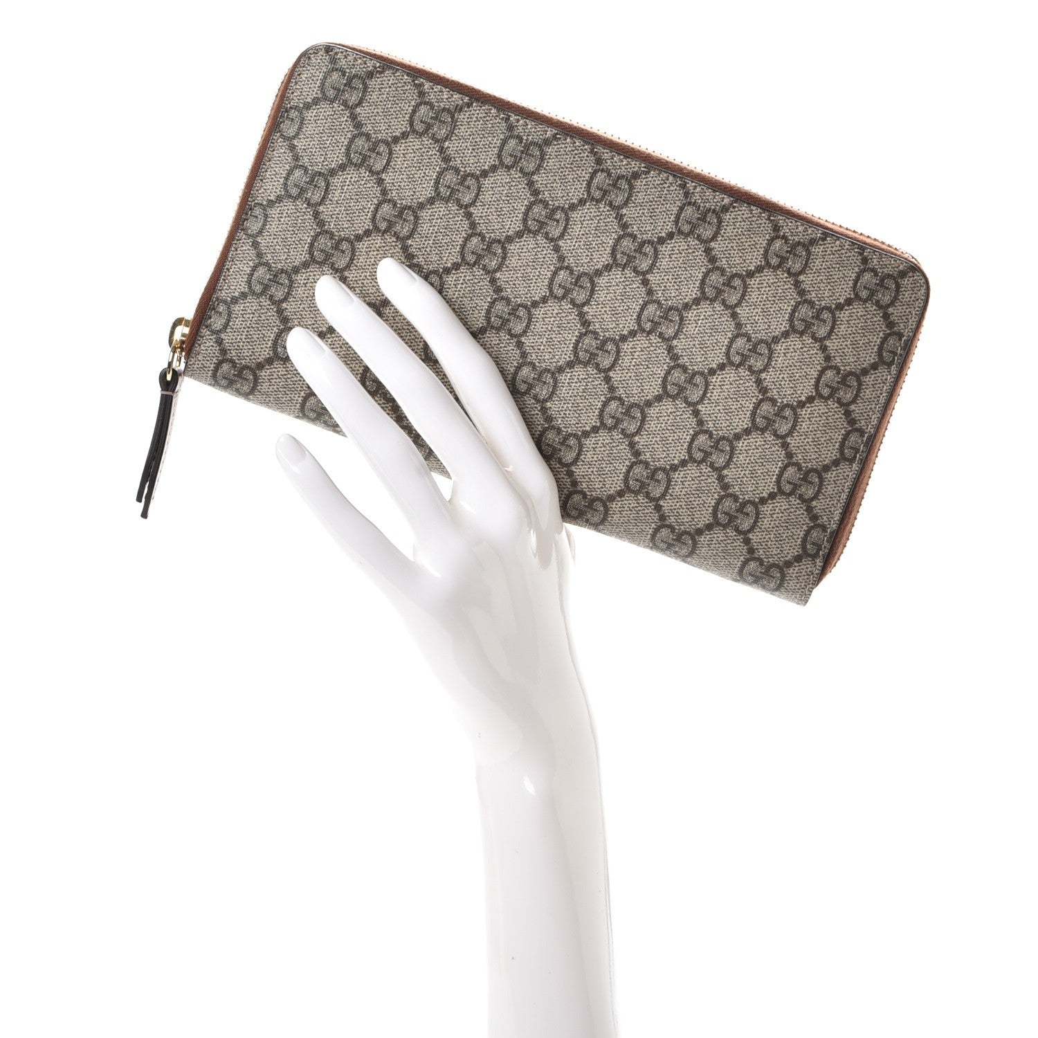 Gucci GG Supreme Monogram Cuoio Toscano Zip Around Organizer Wallet Beige Ebony Cuir 2 of 8