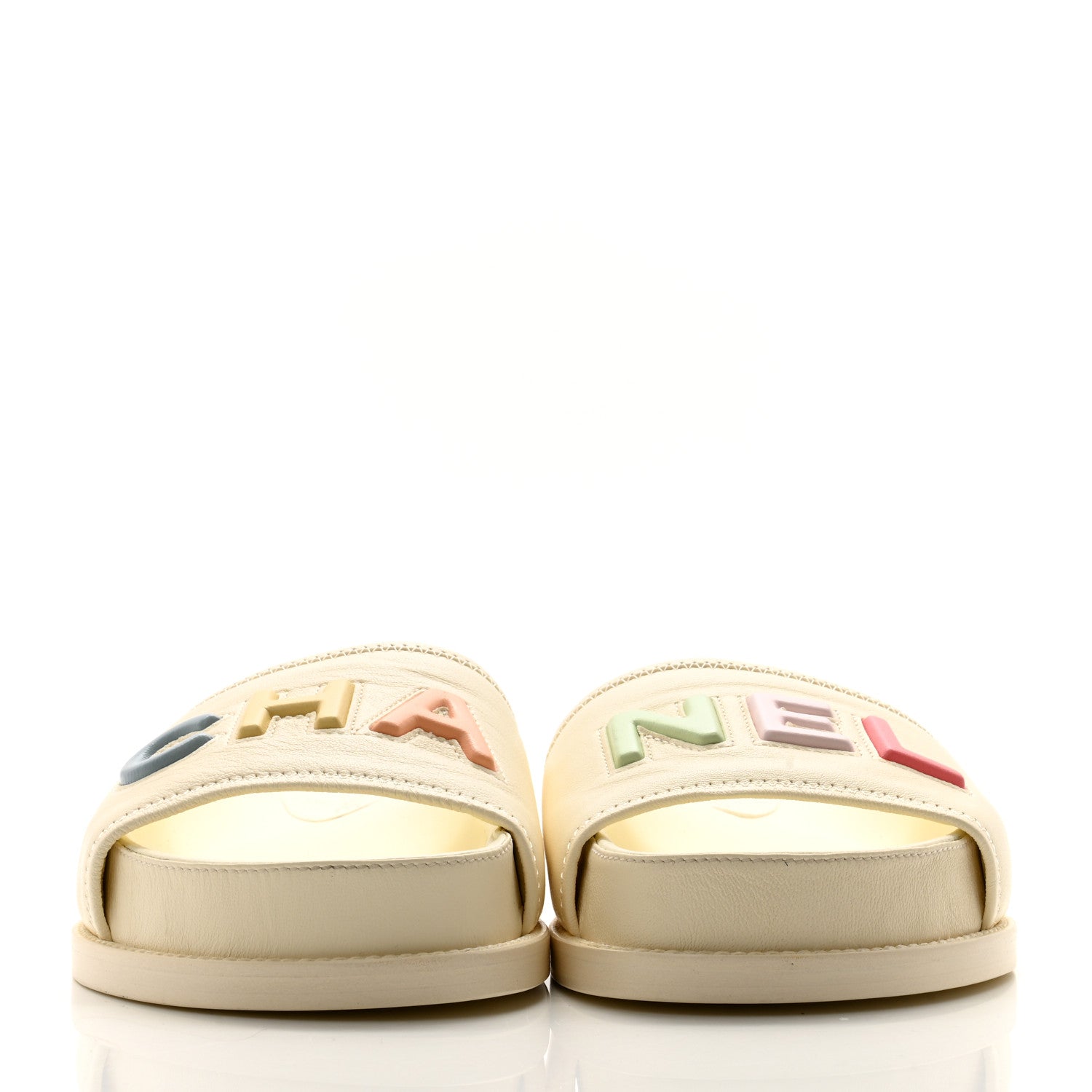 Chanel Lambskin Cha-Nel Mule Sandals 38 Ivory Multicolor 2 of 11