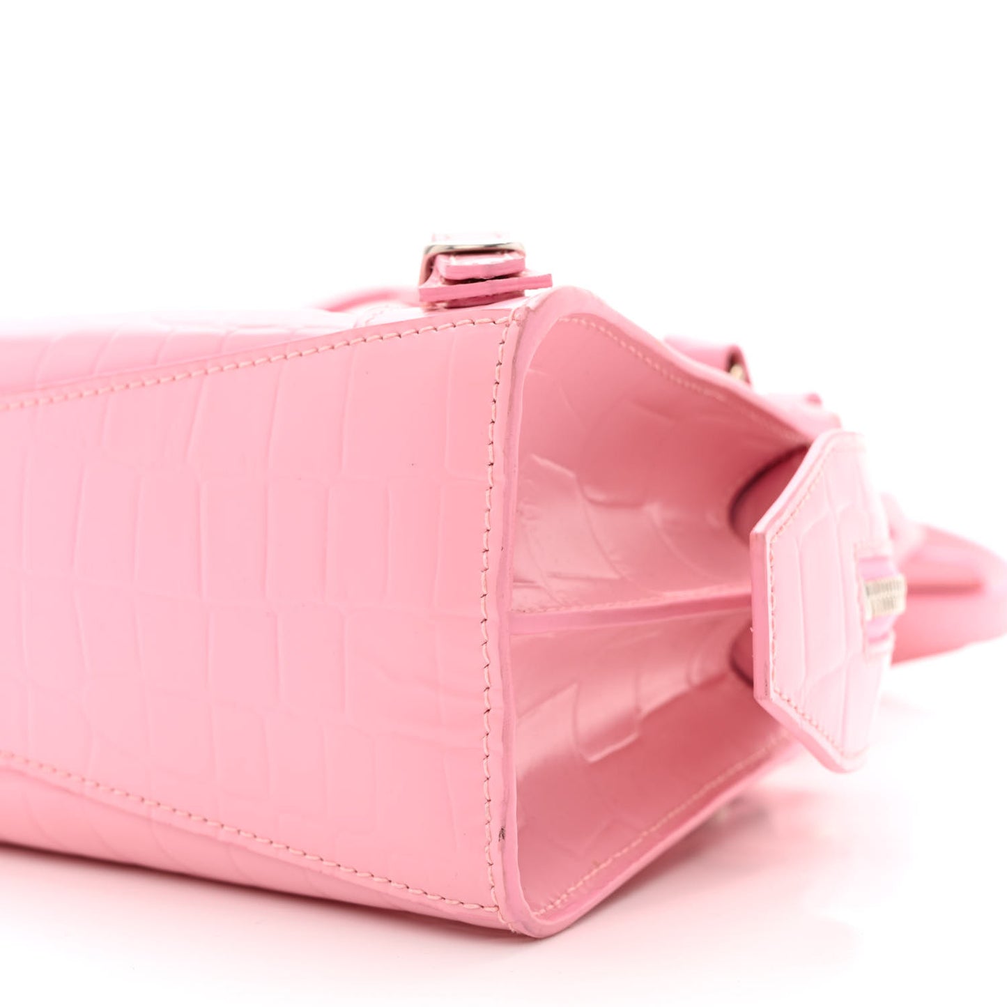 Semi Shiny Calfskin Crocodile Embossed Neo Classic Silver Hardware Mini City Pink