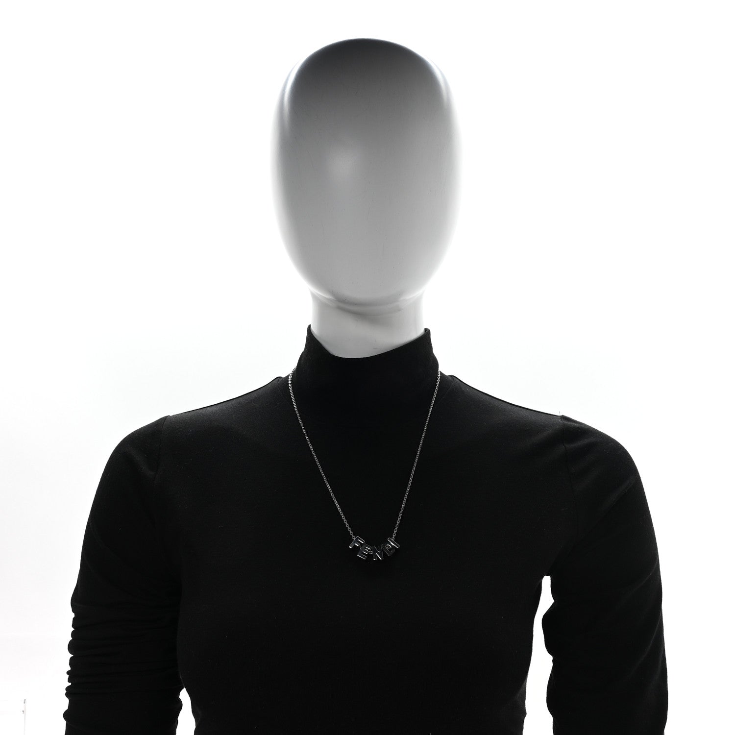 Fendi Metal Logo Charm Necklace Silver 2 of 4