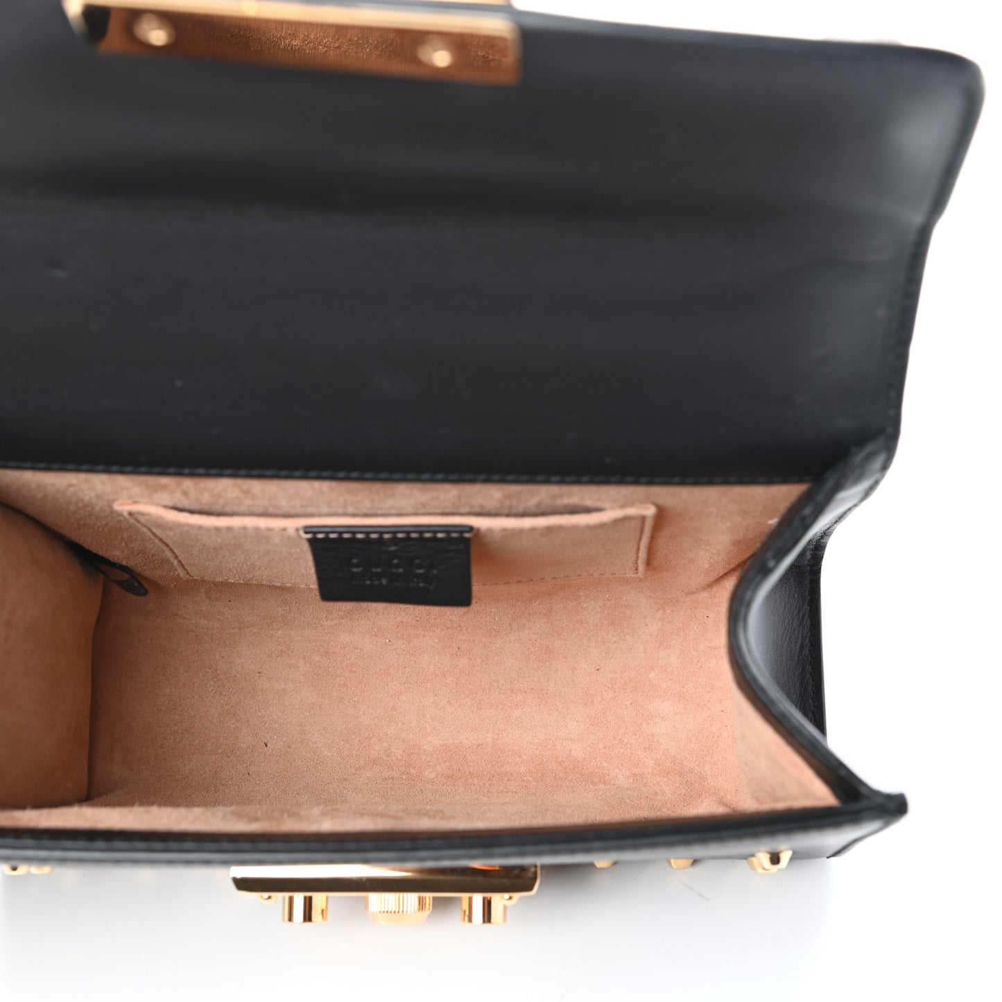 Calfskin Studded Small Padlock Shoulder Bag Black
