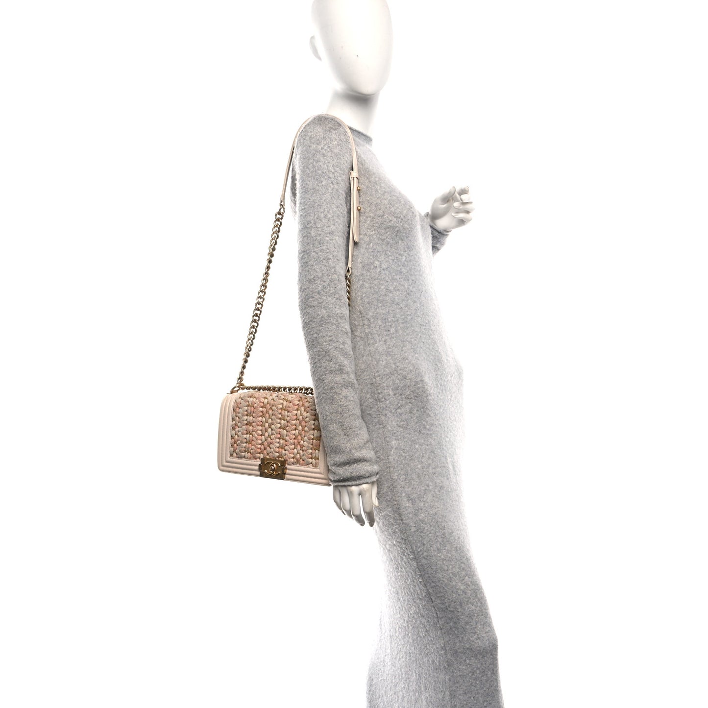 Braided Tweed Lambskin Medium Boy Flap Pink