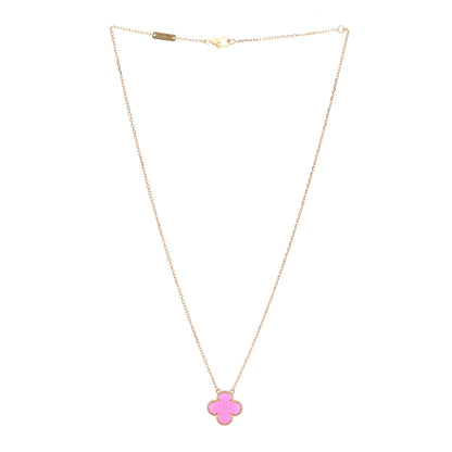 Van Cleef & Arpels 18K Yellow Gold Pink Enamel  Vintage Alhambra Pendant Necklace 3 of 6