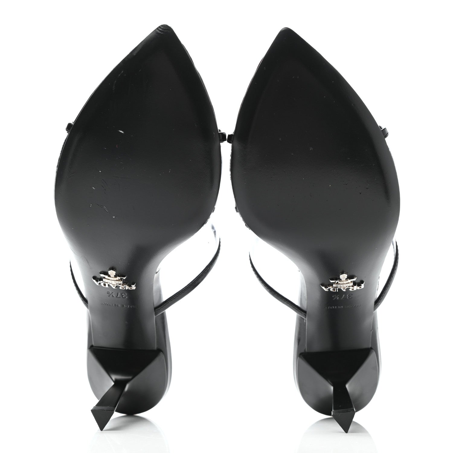 Prada Plexiglass Calfskin Metal Triangle Logo 75mm Slide Sandals 37.5 Black 5 of 8