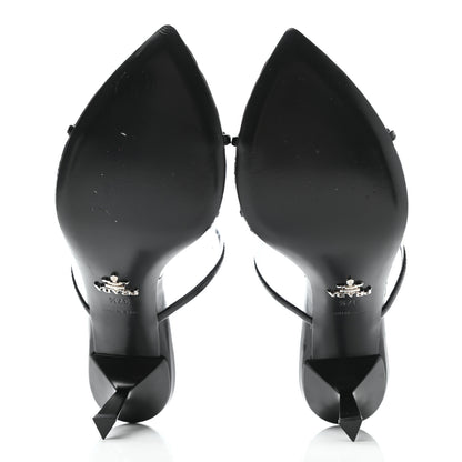 Prada Plexiglass Calfskin Metal Triangle Logo 75mm Slide Sandals 37.5 Black 5 of 8