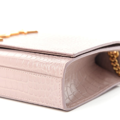 Saint Laurent Calfskin Crocodile Embossed Large Classic Monogram Kate Satchel Soft Nude 8 of 9