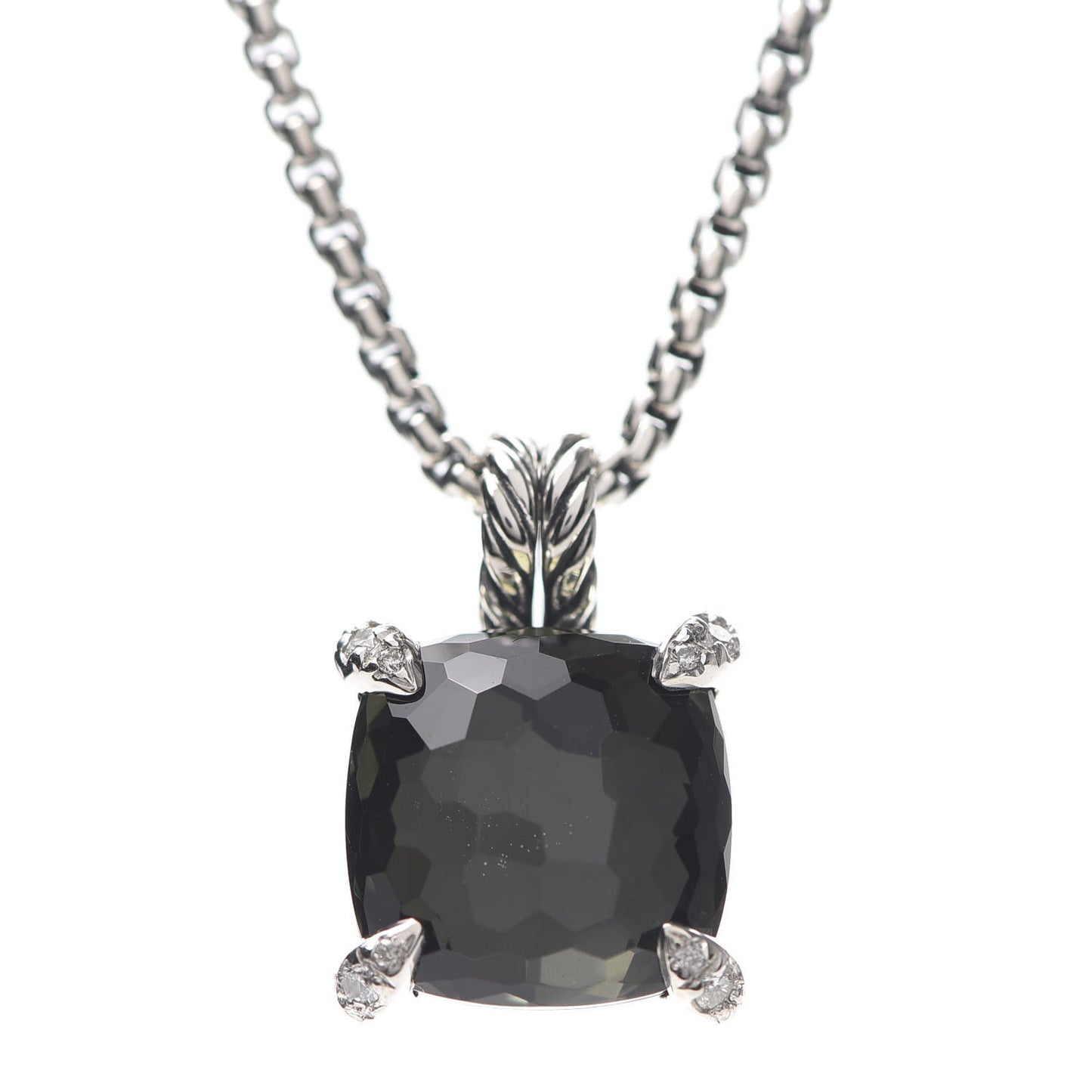 Sterling Silver Diamond Green Orchid 11mm Chatelaine Pendant Necklace