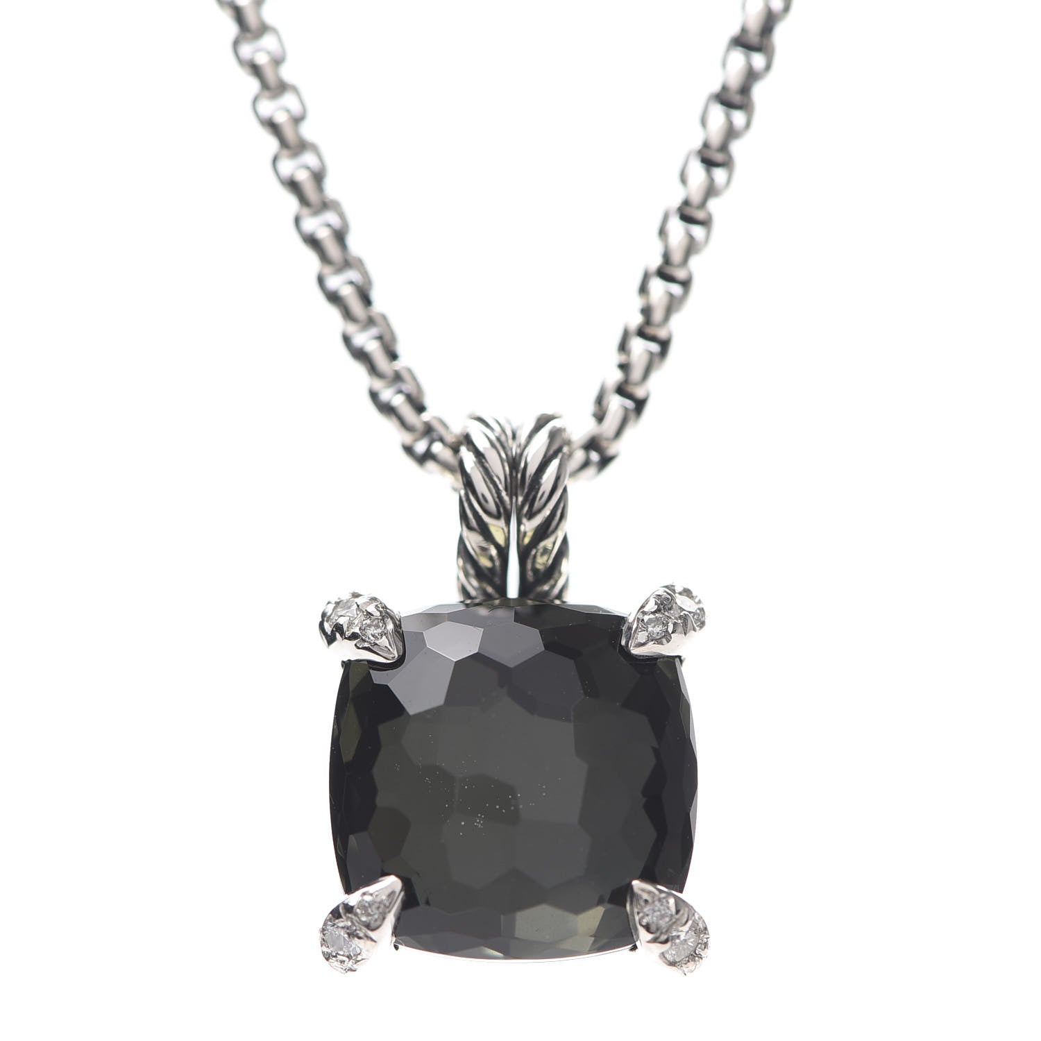 David Yurman Sterling Silver Diamond Green Orchid 11mm Chatelaine Pendant Necklace 5 of 6