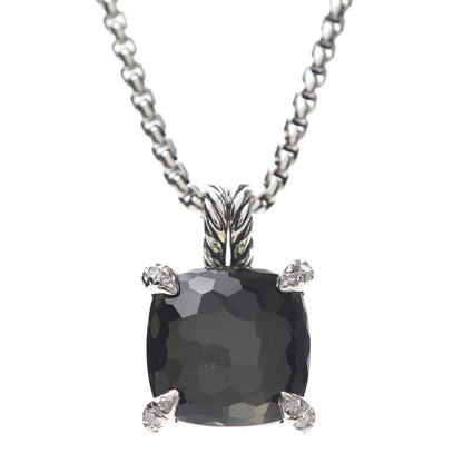 David Yurman Sterling Silver Diamond Green Orchid 11mm Chatelaine Pendant Necklace 5 of 6