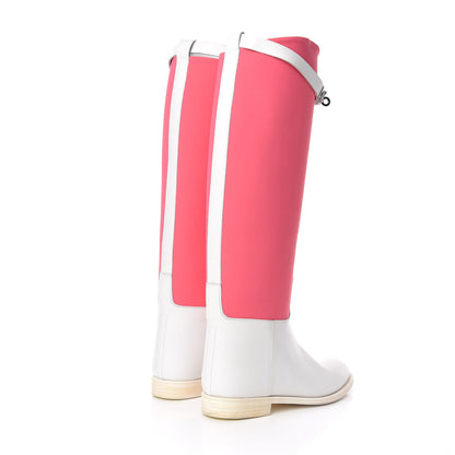 Hermes Toile Calfskin Kelly Jumping Boots 37.5 Blanc 4 of 8