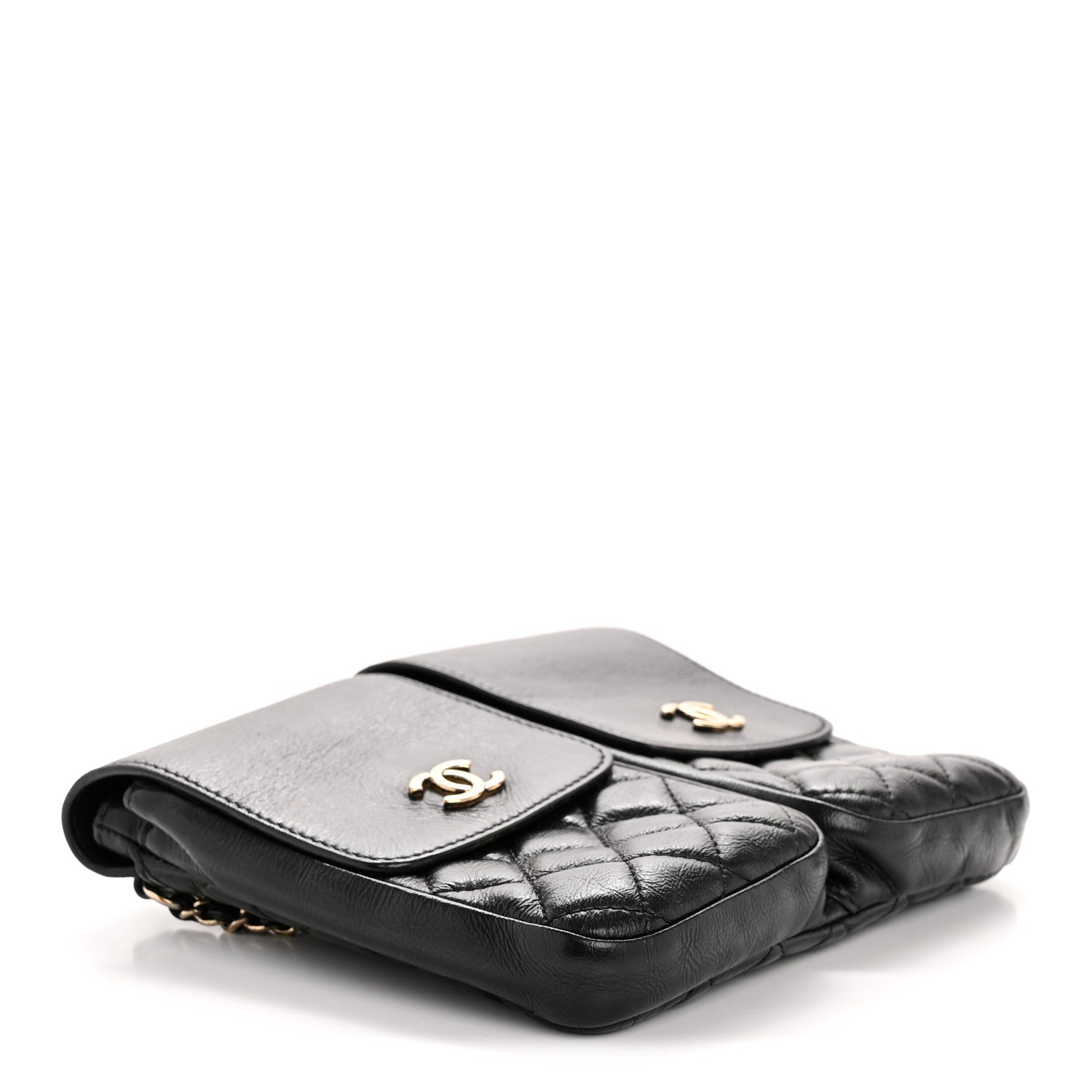 Chanel Glazed Calfskin Quilted Double Pocket Crossbody Flap Black 4 of 15