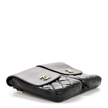 Chanel Glazed Calfskin Quilted Double Pocket Crossbody Flap Black 4 of 15