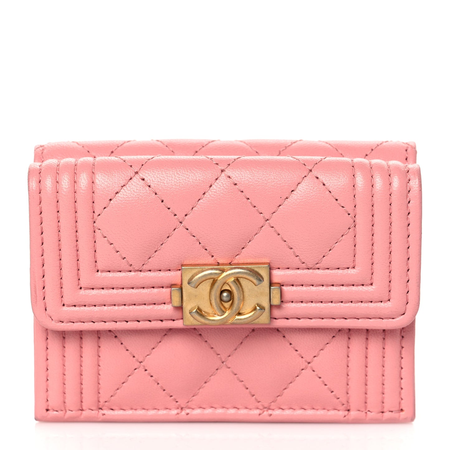 Lambskin Quilted Small Boy Flap Wallet Pink