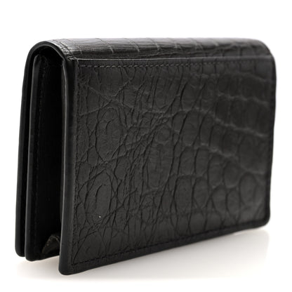 Saint Laurent Calfskin Crocodile Embossed Business Card Case Coal 3 of 7