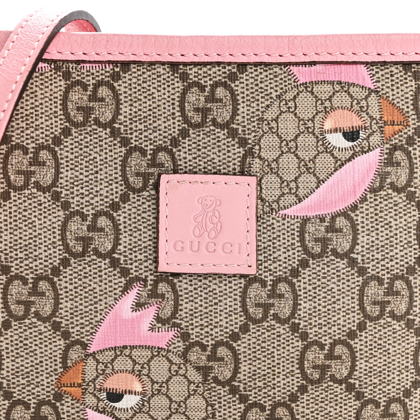 GG Monogram Childrens Mini Zoo Bird Pappagallo Shoulder Bag Pink