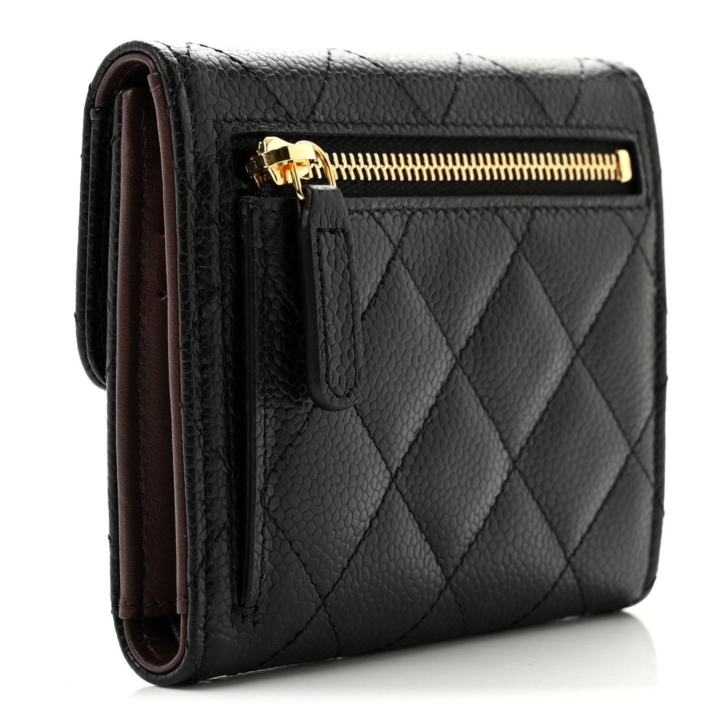Caviar Quilted Compact Flap Wallet Black