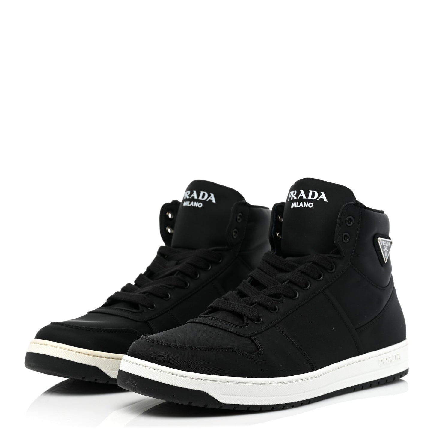Re-Nylon Gabardine Metal Triangle Logo Mens High Top Sneakers 8 Black