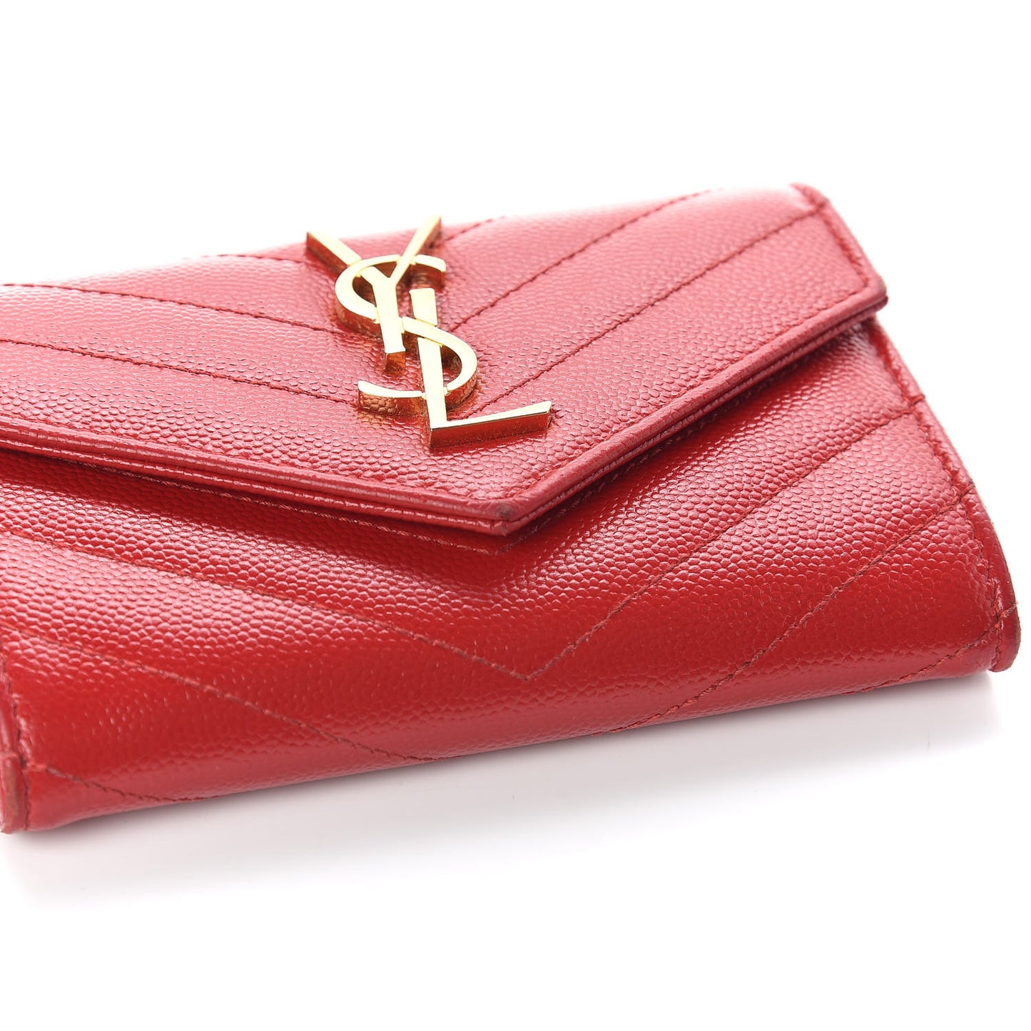 Grain De Poudre Matelasse Chevron Small Monogram Envelope Wallet New Red